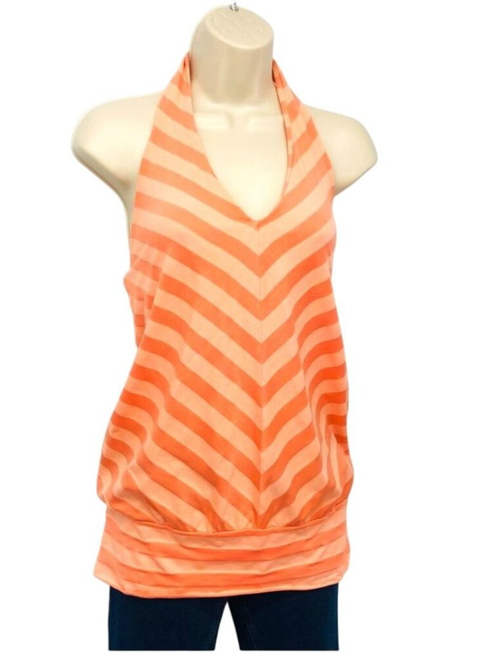Orange Peach Creamsicle Chevron Stripe Halter Top Retro and Playful